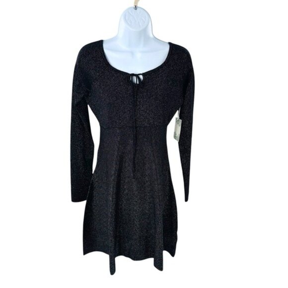 Hyacinth House NEW Black Metallic Long Sleeve Selena Knit Mini Dress Size XXS - Picture 2 of 10